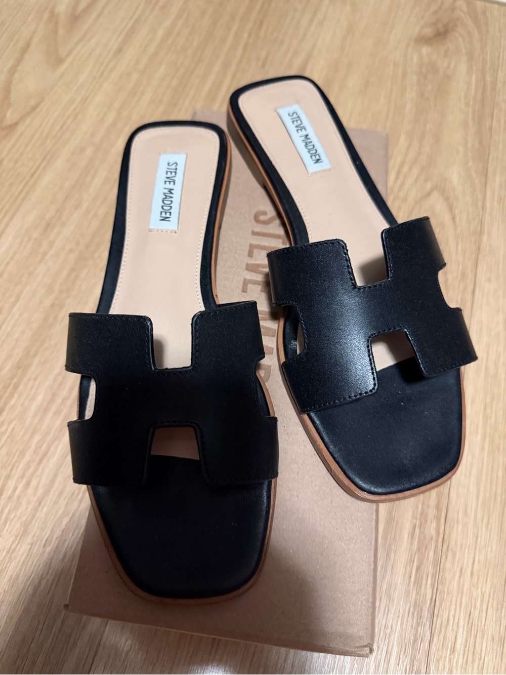Steve Madden Black Cutout Slide Mules HADYN black leather women size 10 H